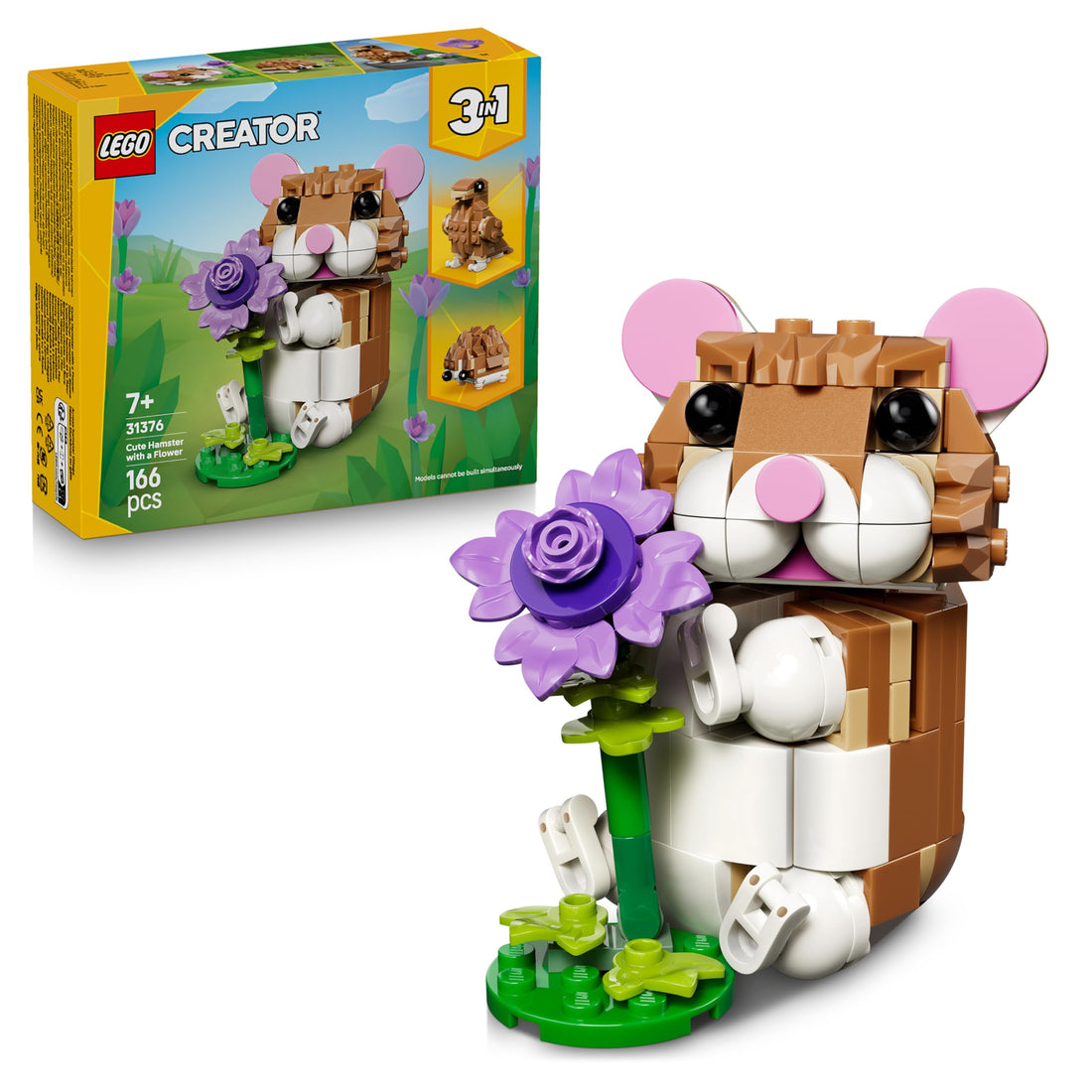 LEGO Creator 3in1 Cute Hamster with a Flower Toy - Animal Figure Transforms into a Hedgehog or Eagle - DIY Room Decor Idea - Birthday Gift for 7+ Year Old Girls &amp; Boys - 31376